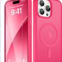 YENAPOON for iPhone 15 Pro Max Case, Matte Magnetic Phone Cover With 1 Screen Protector Support for MagSafe Shockproof Military Grade Protection Translucent Frosted Back, Pink