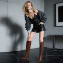 Women Knee High Boots Pointed Toe Kitten Heel Tall Boots for Women Side Zipper Fall Knee High Boots (7.5)