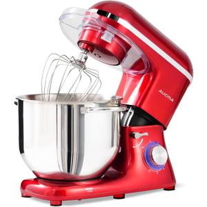 Aucma Stand Mixer, 8QT 900W 6-Speed Tilt-Head Food Mixer, Kitchen Electric Mixer with Dough Hook, Wire Whip & Beater (Red, 8QT)