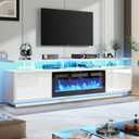 80" Fireplace TV Stand with Double LED Lights for TVs UP to 80", Electric Fireplace Entertainment Center with Storage Cabinets, TV Console for Living Room, Office, White