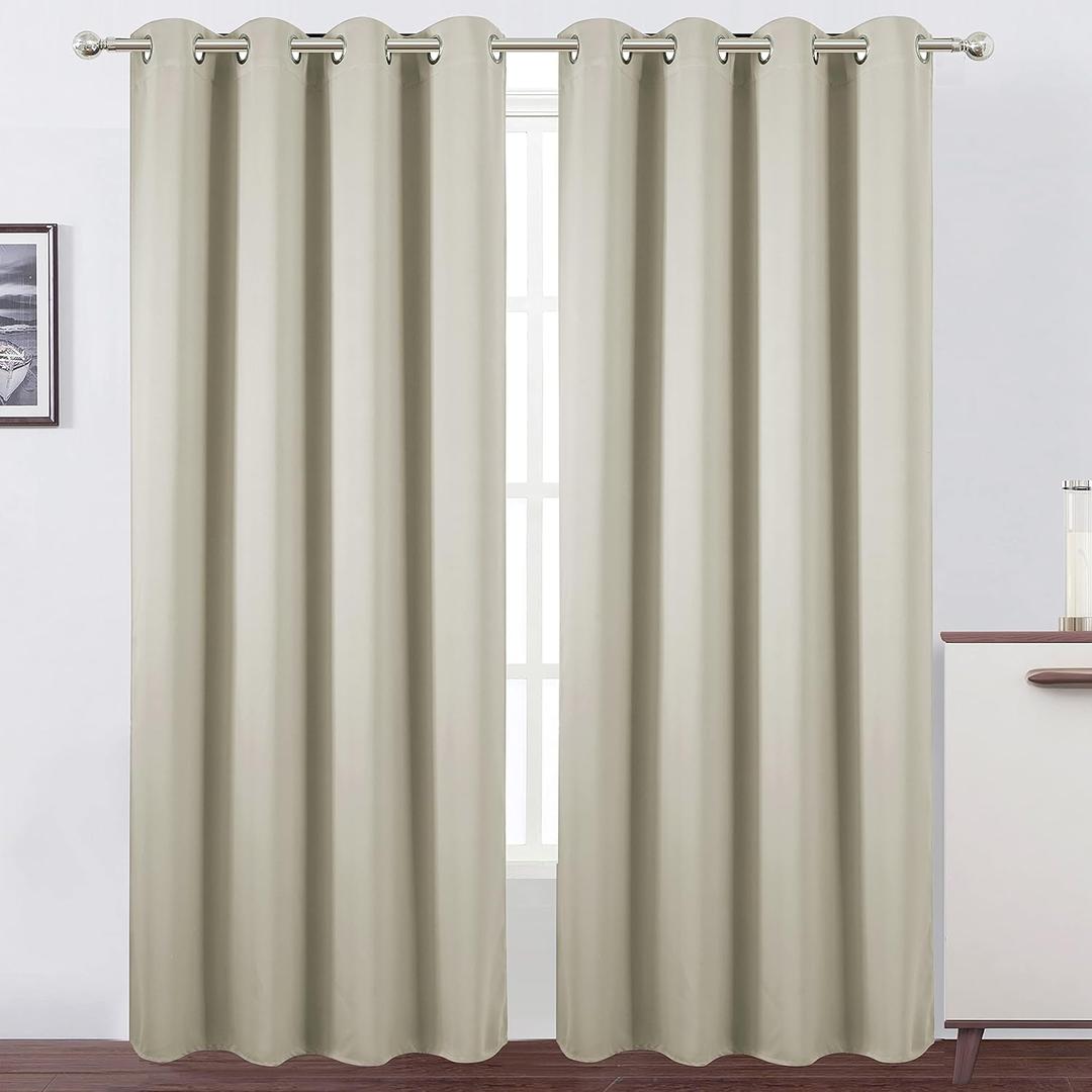 LEMOMO Blackout Curtains 66 x 84 inch/Light Beige Curtains Set of 2 Panels/Thermal Insulated Room Darkening Bedroom Curtains