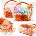 Fuutreo 25 Pcs Easter Plastic Bags with Handles and Zipper Closure, Clear Woven Basket Print, 8.7 x 11.6 x 3.7 in Large Easter Party Favor Bags for Classroom, Spring Events, Small Business Gift Treats