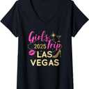 Womens Las Vegas 2025 Girls Trip Matching Group Weekend Party V-Neck T-Shirt Large