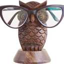 Birthday Gifts for Women Wooden Owl Glasses Holder Night Stand Reading Eyeglass Spectacle Retainer Gifts for Adults Women Men Him Her Mom Dad Car (Brown)