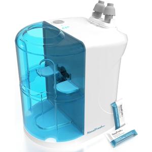 NASALFRESH MD - Dual Powered Nasal Irrigation System Nasal Rinse and Wash - Sinus Decongestant Relief System w/ 30 Saline Packets - Rechargeable - 1 Set of Nose Pillows - Snoring Remedy