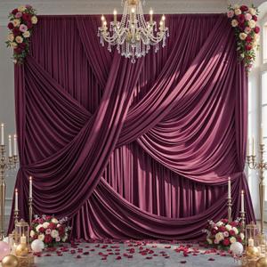 50ft12ft Burgundy Backdrop Curtains for Wedding Parties, 10 Panels Wrinkle Free Polyester Photo Backdrop Drapes Back Drop Cloth for Birthday Photography Background, W5' x H12'