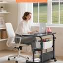 QZMDSM Portable Rolling Desk on Wheels Adjustable Height Desks for Small Spaces, 32" Computer Desk with Storage Shelves for Home Office Black, 15 Inches X 31 Inches X 25 Inches