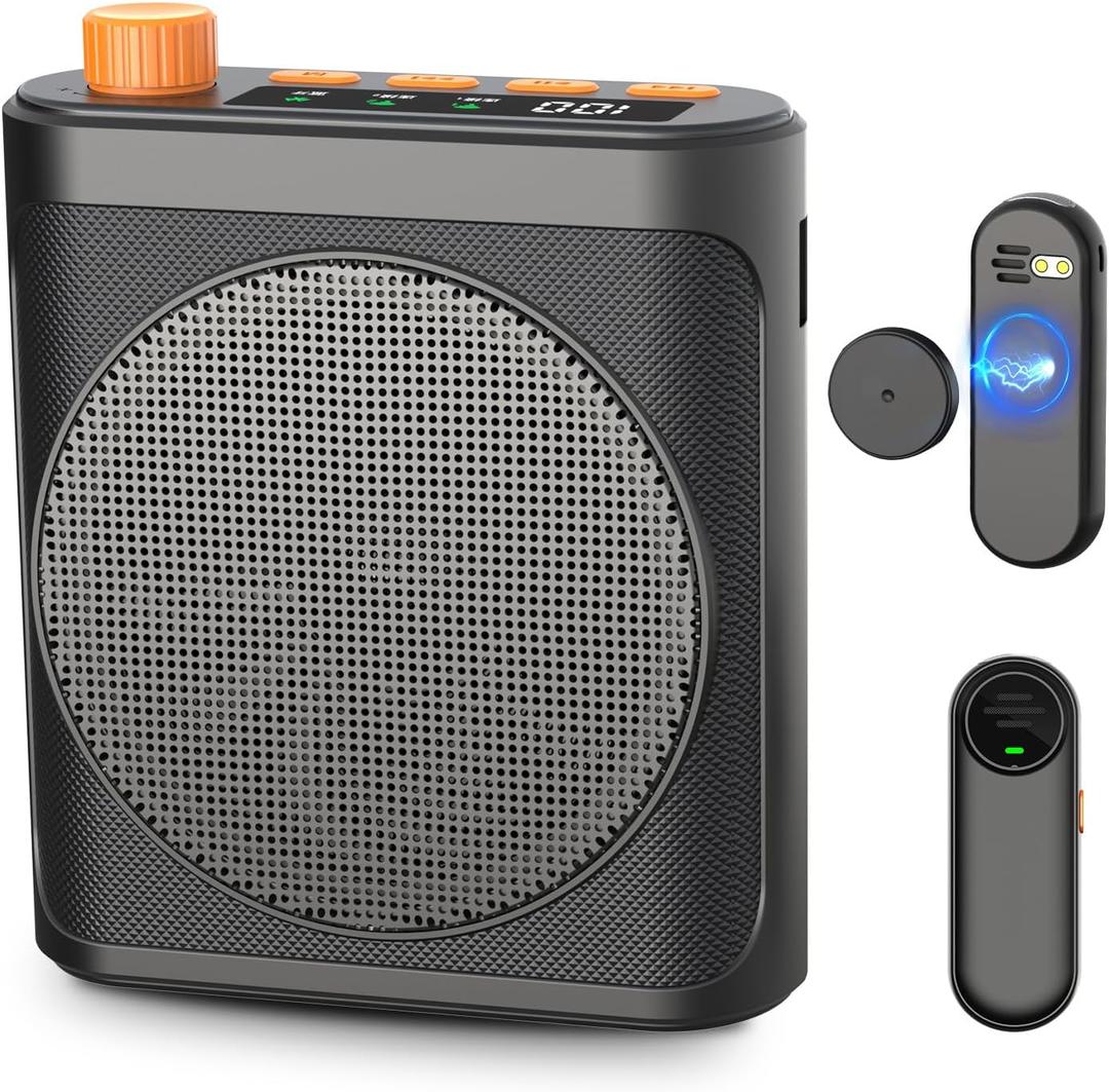 Voice Amplifier Wireless Microphone with Magnetic Lavalier, Bluetooth Voice Amplifier for Teachers with 2 Mic, Rechargeable Portable Microphone Speaker for Classroom, Yoga, Meetings, Speeches