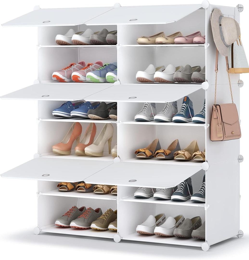 HOMIDEC Shoe Rack, 6 Tier Shoe Storage Cabinet 24 Pair Plastic Shoe Shelves Organizer for Closet Hallway Bedroom Entryway (White)