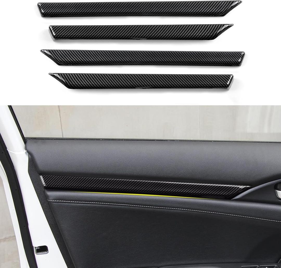 Front/Rear Doors Decor Strips Trim Decals for 2016-2021 Honda Civic 10th Gen Accessories ABS Carbon Fiber Stickers, Except for Sport/Hatchback/Touring, Black