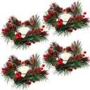 Dingion 8 Pieces Christmas Candle Candle Rings Set, 4 Christmas Votive Taper Holders Berry Ring with Pinecones and 4 Votive Taper Holders for Wedding Decor