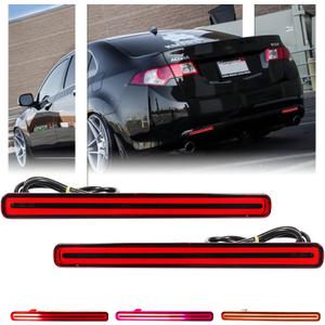 Upgraded 2 PCS [Sequential Dynamic Switchback] Led Rear Bumper Reflector Light for Acura TSX 2009-2014 (Euro Accord), with [5-Times Strobe Brake Flash Light] Red Lens Tail Fog Light
