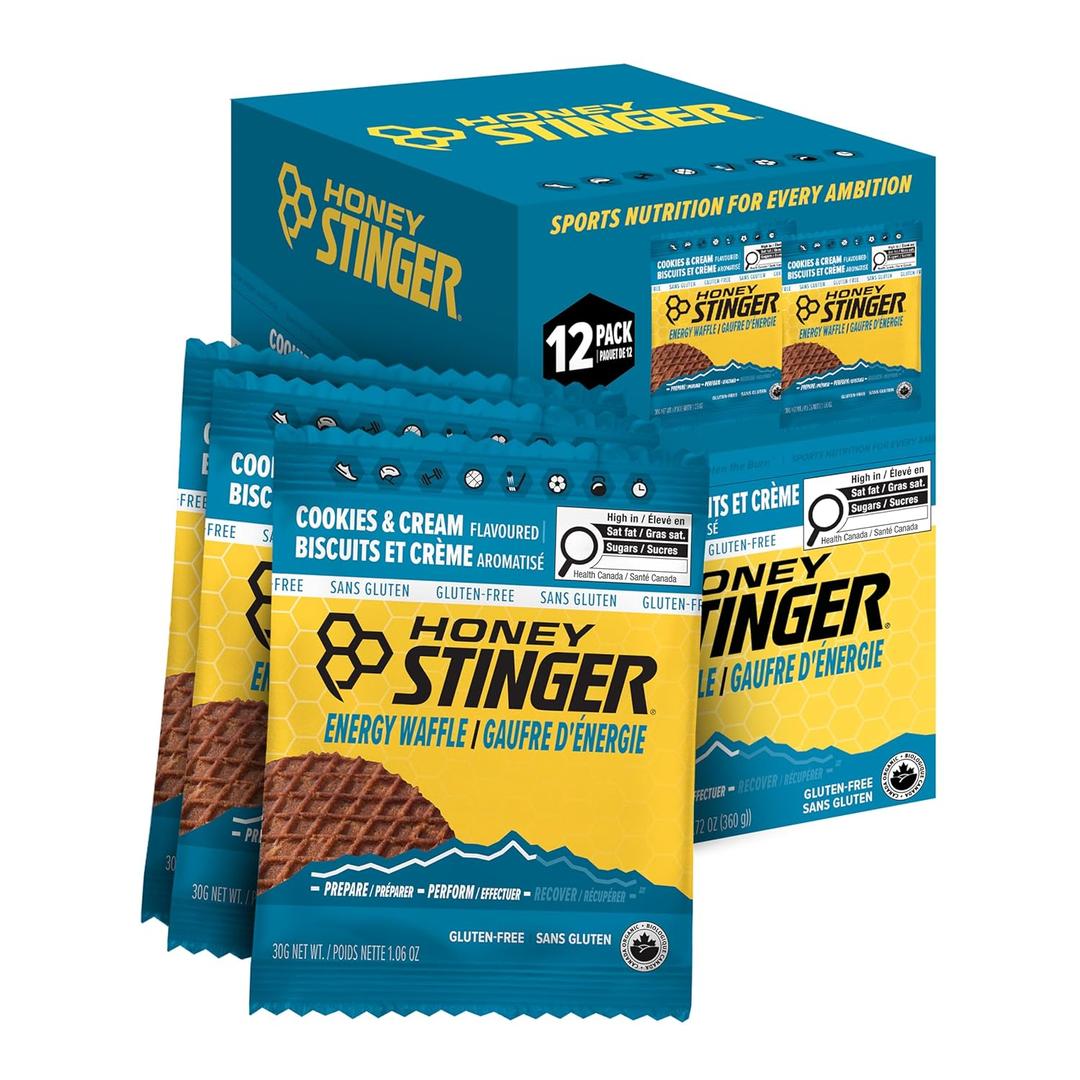 Honey Stinger Organic Gluten Free Cookies & Cream Waffle | Energy Stroopwafel for Exercise, Endurance and Performance | Sports Nutrition for Home & Gym, Pre and Post Workout | 12 Waffles, 12.72 Ounce, BB Date 08/27/2026
