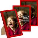 upsimples 5x7 Picture Frame Set of 3, Made of High Definition Glass for 5 x 7, Wall and Tabletop Display Thin Border Photo Frames for Home Decor, Red