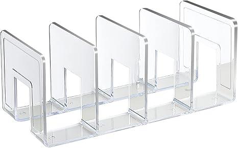 SAYEEC Acrylic File Holder, Clear File Sorter Desk File Organizer, Sturdy Desktop File Folder Organizer Rack for Envelopes Mail Letter Paper Notebook Electronics Office Supplies (4 Sections, 1 Pack)