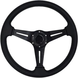 13.8 Auto Racing Steering Wheel Flat Drifting 6 Bolts Car Sport Steering Wheel Pu Leather and Aluminum Spokes with Horn Button (Black)