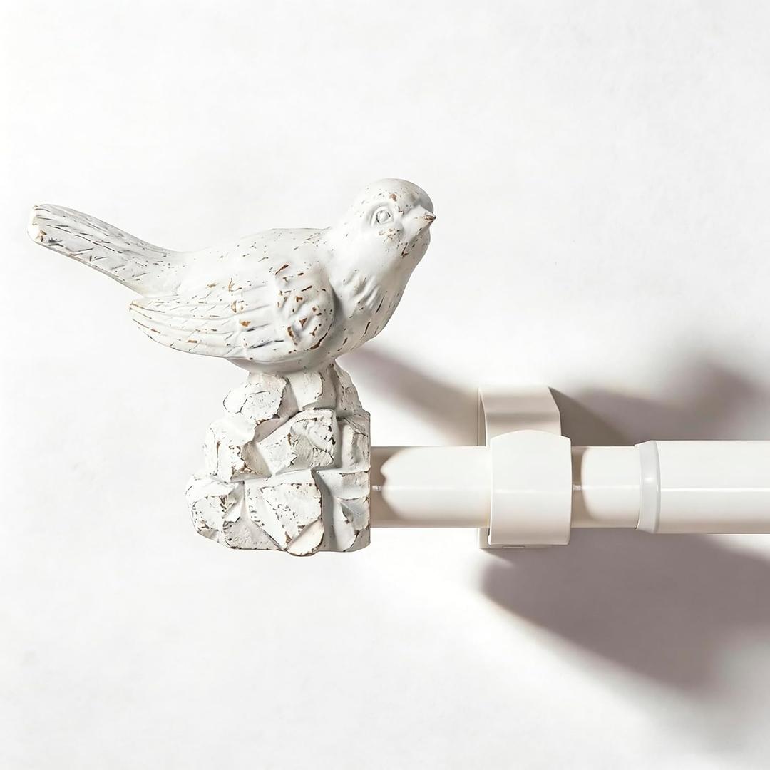 White Curtain Rod 18 to 45 Inches Curtain Rods for windows Adjustable Decorative Curtain Rods with Bird Finials Heavy Duty Drapery Rods for Living Room Kitchen Window