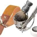 Grandslam Shaving Straight Razor Kit, Steel Cutthroat Straight Razor With Leather Strop, Shave Brush, Stainless Steel Shaving Bowl and Stand, Gift for Men (Silver)