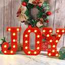 LED Lighted Joy Sign - Red Christmas Joy Letters Table or Wall Decoration, Indoor Holiday Joy Marquee Light Up Sign for Xmas Party Home Fireplace Decor, Battery Operated - 8.5 Inch