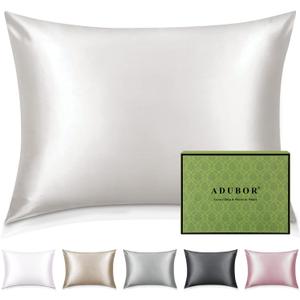 Adubor 100% Silk Pillowcase - Mulberry Silk Pillow Cases, 23 Momme 6A Grade Fibers, Silk Pillow Case for Hair and Skin Health, with Hidden Zipper (Standard 20''26'', Ivory White, 1PC)