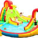 WELLFUNTIME Inflatable Water Park with Blower, Bouncy Castle & Jumping Castle 2 Slides, Climbing Wall, Water Gun, Lounge and Basketball Hoop, 165 x 165 x 90.5 Inch, Large