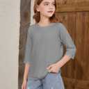 ZDC Girls Casual 3/4 Sleeve T Shirts Kids Cute Crewneck Tops Basic Tees Blouse for 5-14 Years