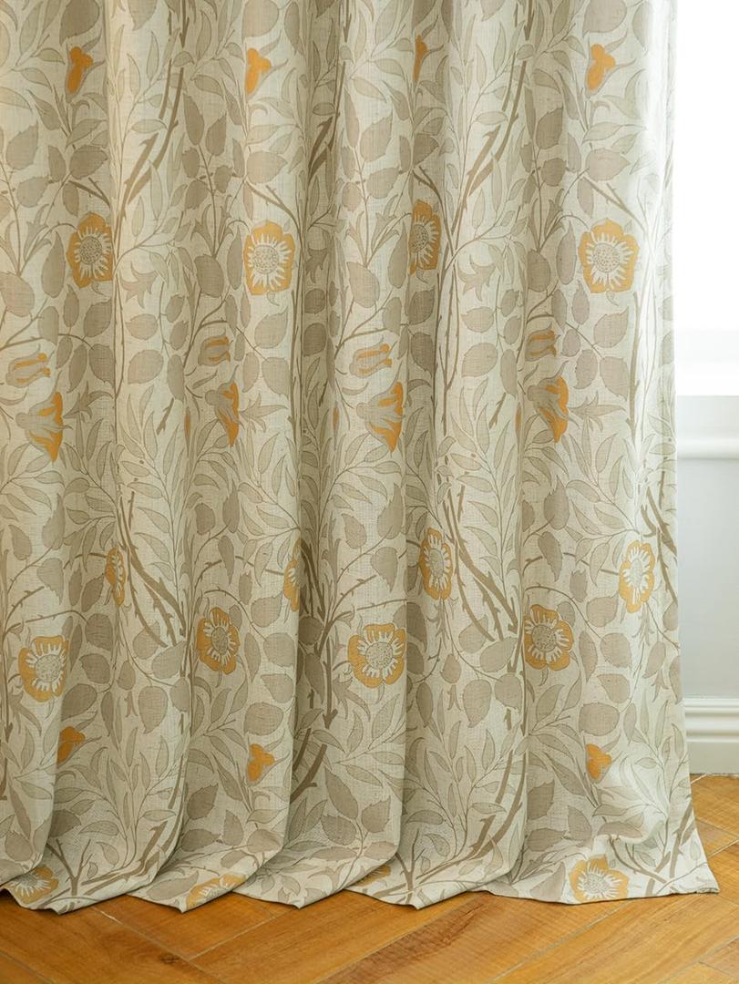 Pinch Pleated Curtains 84 Inches - 100% Blackout Curtains for Bedroom Living Room Dining Room Luxury Floral Linen Blended Room Darkening Window Curtains Thermal Insulated Drapes,2 Panels Set (Natural)