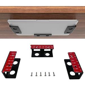 IFCASE Under Desk Laptop Mount with Adhesive & Screw in, Hard Aluminum Under Desk Shelf Holder for Laptop, Mac mini, MacBook, Keyboard with Anti-Scratch Silicone (Black)