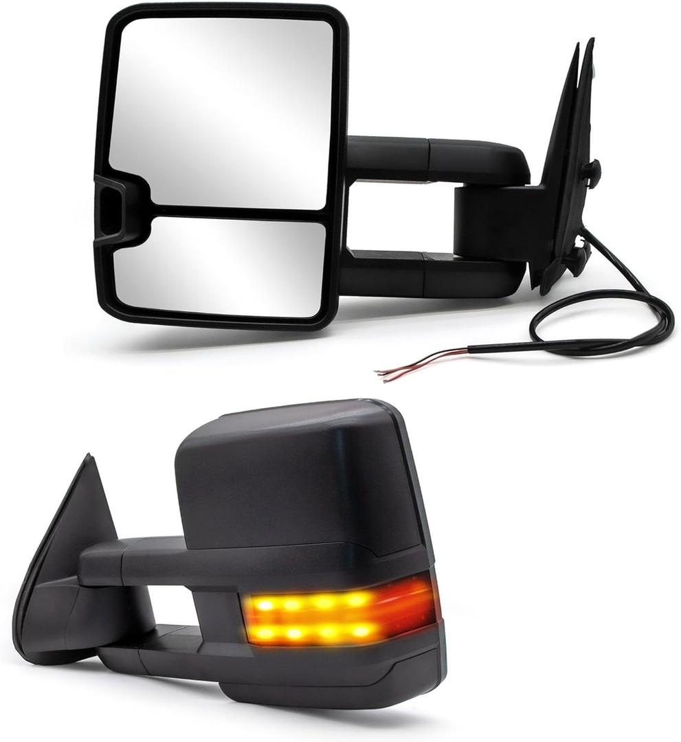 WLLW Towing Mirrors fit for 1999 2000 2001 2002 2003 2004 2005 2006 Chevy Silverado GMC Sierra 1500 2500 3500 Suburban Yukon XL Tahoe Pickup Truck Manual Adjust Manual Telescopic LH RH Black