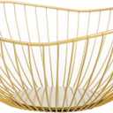 IBWell Classic Style Curved-Edge Modern Creative Stylish Single Tier Dish,Metal Iron Wire Fruit Vegetables Bread Decorative Stand Serving Bowls Basket Holder (Dish) (Gold)