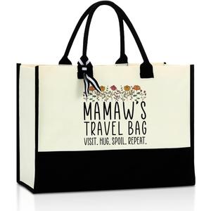 Memaw Gifts Travel Tote Bag, Mothers Day Grandma Birthday Gifts,for Women Wildflowers Beach Bag Bags