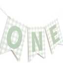 Sage Green Gingham One High Chair Banner - Green Gingham First/1st Birthday Decoration, Boy/Girl First/1st Birthday Highchair Banner