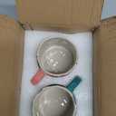 Striped Ceramic Coffee Mugs Set of 2, Pink and Green Stackable Stoneware Mugs for Morning Coffee, Tea & Cocoa, 12oz Dishwasher & Microwave Safe Mug Gift Set for Home & Office