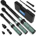 DISEN 9PCS Click Torque Wrench Set 1/4" 3/8" 1/2" Drive 20-220 In.lb, 5-45 Ft.lb, 10-170 Ft.lb with 6 Adapters, 3% Accuracy, 72-Tooth, Dual Scale, Storage Case for Bike, Motorcycle, Car, Truck Repair (Black & Green)