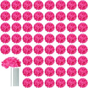 AVIVIHO 65pcs Fake Flowers Hot Pink Hydrangea Artificial Flowers Bulk (Not Squished, No Steaming Need) Silk Flowers with Stems for Wedding Decor,Home,Baby Shower,Table Centerpieces Decoration (Medium)
