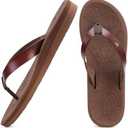 ONCAI Womens Flip Flops Arch Support Yoga Mat Summer Beach Leather Athletic Woman Thong Sandals with Orthotic Plantar Fasciitis Rubber Soles Brown, Size: 7