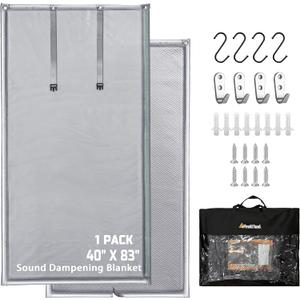 Soundproof Curtains 40" x 83" Acoustic Sound Barrier Dampening Blanket for Doors & Windows, Noise Blocking Blackout Curtain, Use for Recording Studio Home Office, Gray