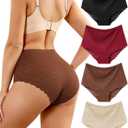 LEVAO High Waist Lace Underwear for Women Sexy Breathable Soft Briefs 4 Pack (L)
