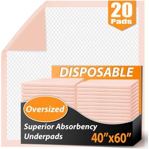 MKISS Oversized Bed Pads 40" x 60"(20 Counts), Heavy Duty Ultra Absorbent Underpads, Chucks Pads Disposable for Adults, Children, Babies, Elderly and Pets