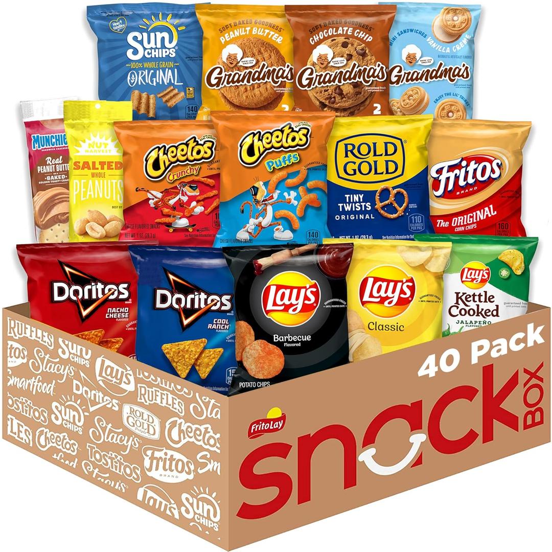Frito-Lay Ultimate Classic Snacks Package, Variety Assortment of Chips, Cookies, Crackers, & Nuts, (Pack of 40) (Packaging May Vary)