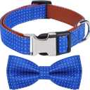 Rhea Rose Dog Collar with Bow Tie for Girl or Boy Gift Soft Durable Bowtie Blue dot Large (L(16"-22.5"))