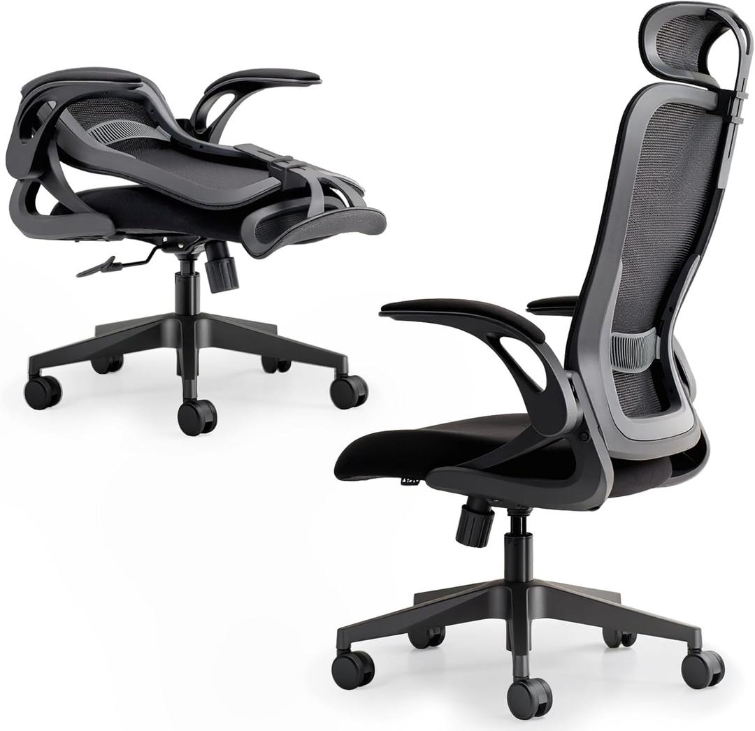 Tervo Model U | Folding Office Chair for Small Spaces | Gaming Chair for Adults & Kids | Ergonomic Mesh Computer Chair for Bedroom | Foldable Desk Chair for Home Work (Midnight Black Headrest), One Size