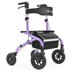 PLANET WALK Folding Rollator Walker for Seniors with 10" & 8" All-Terrain Thick Treaded Rubber Tires, 300lb Capacity Aluminum Frame, Breathable Seat & Backrest, Lightweight Mobility Aid, Purple
