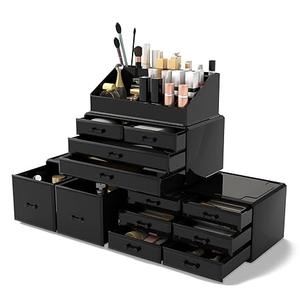 READAEER Makeup Organizer 3 Pieces Cosmetic Storage Case with 6 Drawers (Black)