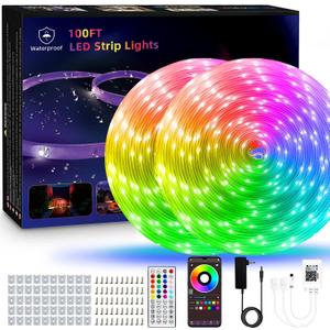 HEDYNSHINE Outdoor LED Strip Lights,100FT RGB Color Changing Indoor/Outdoor Waterproof Strip Lights with Remote Control and APP Music Sync for Home and Garden