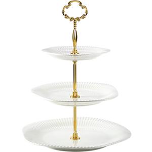 3 Tier Cupcake Stand Ceramic Cake Stand Wedding Dessert Tower, Tiered Serving Tray for Tea Party Afternoon Display Platter(Gold & White)