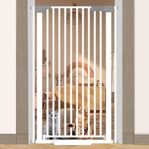 51'' Extra Tall Cat Gate Barrier for Doorways Hallways, Pressure Mounted Pet Dog Gates No Drilling Auto Close, Cat Fence Indoor Climb Proof 30-32.6'' Wide (White)