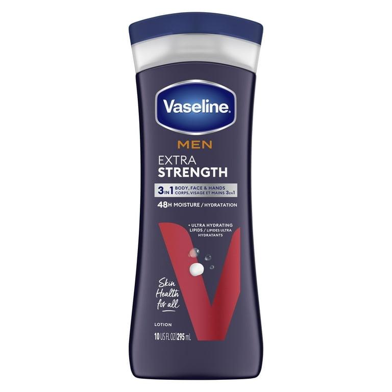 Vaseline Lotion for Men Extra Strength 3-in-1 for Face, Hands & Body + Original Lip Therapy for Dry Lips with Petroleum Jelly, 2 Pack