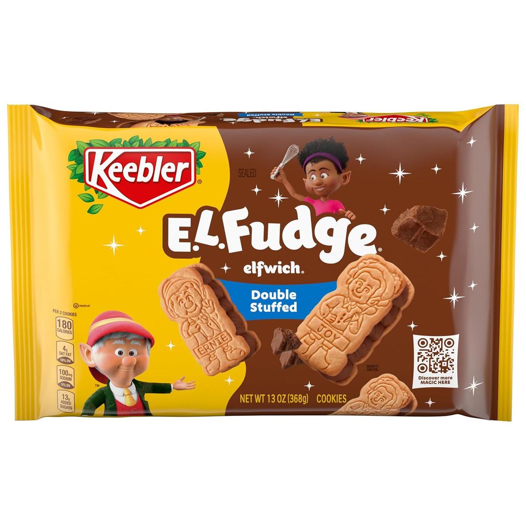 Keebler E.L. Fudge Double Stuffed Elfwich Cookies, Sandwich Cookies Stuffed with Crme Filling, 13 oz (EXP 09/18/26)