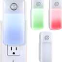 Enhon Emergency Power Failure Night Lights, 5-in-1 Multi Color LED Light, Rechargeable Flashlight with Foldable Plug, Automatic On Off Motion Sensor for Bedrooms, Hallways, Black Outs (4 Pack)